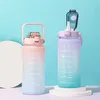 Water Bottles 2 Liters Water Bottle Large Capacity Outdoor Student Drinking Bottle with Straw Fitness Jugs Time Scale Sports Plastic Cup 230320