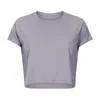 Женская одежда для йоги Рубашки LU-27 Спортивная одежда с коротким рукавом Укороченный топ Фитнес на открытом воздухе Бег Dry Fit Высокоэластичные футболки для тренировок в тренажерном зале
