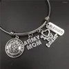 Bangle 64mm Diameter High Polished Stainless Steel Adjustable Wire USA Army Mom Charm I Love My Soldier Bracelet Drop