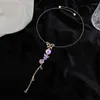 Choker Sweet Purple Pearl Butterfly Flower Zircon Tassel Necklace Personality Fashion Clavicle Chain Wedding Jewelry Birthday Gift