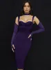 Casual Dresses Mesh Verbandkleid 2023 Frauen Sexy Lila Langarm Bodycon Herbst Winter Damen Elegante Midi Weihnachtsfeier