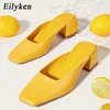 Sandaler 2023 Summer New Women Slipper Square Low Heel Shallow Ladies Mules Female Casual Outdoor Party Shoes Light Blue Yellow 230320