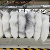 40cm 16 -Long 100% Real Genuine Cross Fox Fur Tail Keychians Plush Pom Poms Cosplay Toy Keyrings Car KeyChain Bag Charm Tasse208t