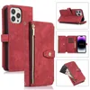 iPhone 14 Pro Max 11 12 13 XS Max 6 7 8 Plus Zipper Pocket Wallet Purse Cover with Card Slot Holder Wrist Strapのフリップレザー携帯電話ケース