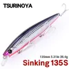 Hameçons de pêche TSURINOYA 135mm 26.4g Ultra Long coulée 135S eau salée coulant vairon baïonnette Tungaten poids leurre de pêche bar appât dur 230317