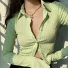 Women's Blouses 2023Plaid Cardigan Vintage Long Sleeve Shirts Women Green Top 90s Aesthetic Button Up Casual LadiesSexy Blouse Korean Style