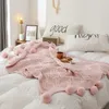 Koce Chenille Plaid Rzuć koc różowy i kości słoniowej szara pompom dzianina Prezent Bedspread Super miękkie sofa sofa