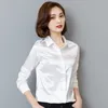 Kvinnors blusar skjortor Stinlicher Satin Silk Shirt Women Spring Autumn Long Sleeve Elegant Work Wear Tops Korean Fashion White Blue Black Blouse Shirt 230317