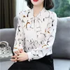 Kvinnors blusar 2023 Korean Style Women's Clothing Fashion All-Match Chiffon Shirt Bowknot V Neck Design Niche Ladies Plus Size Women