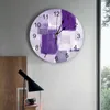 Horloges murales peinture violette carré Graffiti Texture abstraite silencieux maison café bureau décor pour cuisine grande horloge