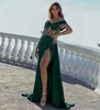 Vert Femmes Robe De Soirée 2023 Sexy Illusiion Longue Épaule Perles A-ligne Satin De Bal Formelle Robes Abendkleider Dubaï Robe De Soirée