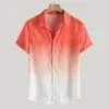 Men's Casual Shirts Summer Cool Thin Breathable Collar Gradient Dyed Men's Hawaiian Shirt Casual Short Sleeve Four way Elastic Material 230412