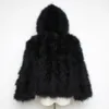 Giacca da donna in pelliccia sintetica invernale da donna con cappuccio in struzzo, cappotti sexy alla moda, cappotto nero in vera piuma di tacchino, corto naturale
