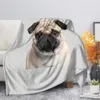 Filtar 3D Lovely Pug Print Warm Throw Filt Super Soft Flanell Filtar On Soffa Travel Bedding Couch Adults Kids Present Lätt 230320