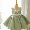 Girls green suspender dresses kids beaded ribbon Bows princess dress Ball Gown children's day party clothes Z0970