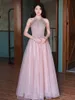 Pink Halter Tassel Prom Dress Off Shoulder Applique A Line Quinceanera Beading Fancy Sequin Slim Evening Party Gowns For Birthday