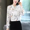 Kvinnors blusar 2023 Korean Style Women's Clothing Fashion All-Match Chiffon Shirt Bowknot V Neck Design Niche Ladies Plus Size Women