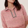 Dames Polos Ioo Spring Design Pink Rapel Kraag Elastische Taille Tweed Crop Top Polo Shirt Ladies Tops 230317