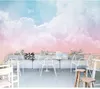 Papéis de parede Pink Sky Cloud Cloud 3D Detoon Teto Murais de papel de parede para garotas da sala do jardim de infância decoração de parede de parede