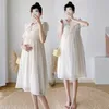 Umstandskleider 5043 Sommer koreanische Mode langes Kleid süße schicke Ins A-Linie Kleidung für schwangere Frauen nach der Geburt Schwangerschaft 230320