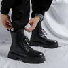 Boots men luxury fashion genuine leather boots black white brand designer shoes stage nightclub motorcycle boot high platform botas 230320