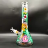 35 cm 14 tum Handy Bong Glass Bong Water Pipe 3D Färgglad blomma 9mm tjocklek Röd smurf Glas Bongs Tjock Bägare Rökning Bubbler Dab Rig