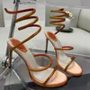 Smala bandsandaler för kvinnor Rene Caovilla Luxury Designer Crystal Ankle Strap Winding 9,5 cm High Heels Dress Shoes Fashionabla Stiletto Heel Sandal 35-43