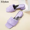 Sandaler Ny Purple White Weave Square Toe Low Heels Slippers For Women Designer Ladies Slides Sandels Summer Zapatillas de Mujer 230320