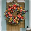 Juldekorationer Pumpa Wreath Decoration Wedding Halloween Garland Artificial Flower Door Fall Autumn Home Front Thanksgiving DHHGK