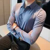 Mäns casual skjortor Autumn Solid Long Sleeve Dress Shirt Men kläder Simple Slim Fit Casual Formal Wear Office Blus Homme Size S-4XL 230320