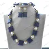 Pendant Necklaces Z12472 Set 20mm Blue Square Coin Lapis Lazuli Pearl Necklace Bracelet Earring