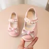 Sneakers Kids Fashion Pearl Bow Knot Pu Leather Princess Shoes For Girls Butterfly Baby 230317