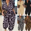 Kvinnors jumpsuits rompers kvinnor kort ärm harem byxor jumpsuit sexig knapp front leopard lös rompers 230317