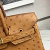 Designer Ostrich Platinum Handbag Bag South Skin Women's Bag Gold Brown Genuine Leather