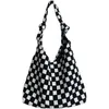 Вечерние сумки женщин холст весна лето черные белые клетки моды на молнии мягкая сумочка для плеча девочки Allmatch 230320