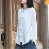 Blusas femininas linho de algodão branco Camisa tradicional chinesa chinês retro garotas blush feminino linho cardigan solto ladras vintage tops