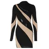 Designer Womens Sexy Dress 2023 Spring Summer New Fashion Club Dresses Splice Hollow Out Round Neck Long Sleeve Slim Bodycon Dress