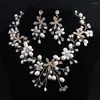 Headpieces 2023 European And American Bridal Jewelry Wedding Set Handmade Pearl Necklace Earrings