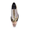 Dress Shoes Handmade Pointed Toe Metal Tip Genuine Leather Men Snakeskin Evening Party Wedding Hairdress Sexy Gold Oxfords 230320