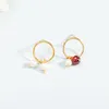 Stud Earrings S925 Silver Female Korean Version Of The Simple Circle Gold Asymmetrical Natural Pearl Garnet