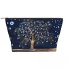 Sacs À Cosmétiques Personnalisé Charme Arbre Or Sur Bleu Foncé Sac De Voyage Nazar Evil Eye Toilette Maquillage Organisateur Dame Beauté Stockage Dopp Kit