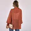 Kadınlar bluzları Tetyseysh See-Through İnce Hardigan Moda Jacquard Şifon Bluz Kadınlar İçin Uzun Kollu Açık Ön Plaj Kimono Tops