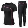 Yoga kläder Yoga Set Quick Dry 2 Piece Kvinnlig kortärmad långa byxor utomhus sportkläder fitness kostym plus size sport outfit för kvinna 230317