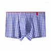 Underpants Mens Breathable Comfy Cotton Boxer Briefs Plaid Home Shorts Man Comfortable Soft Pouch Middle Waist Underwear A50