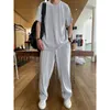 Homens Tracksuits Homens Define Casual Verão Fino Solto Elástico Gelo Seda de Manga Curta Calças Casuais Terno Masculino de Duas Peças 230320