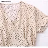 Casual Dresses 2023 Fashion Summer Style V-neck Polka Dot Slim Chiffon Button Short Sleeve High Waist Elegant Woman Mid-calf Dress