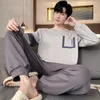 Mäns Sleepwear Spring Autumn Cotton Mens Loungewear L-4XL Big Size Boys Sleepwear Elegant Man Simple Design Printing Pullover Long Pyjamas Set 230320