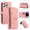 iPhone 14 Pro Max 11 12 13 XS Max 6 7 8 Plus Zipper Pocket Wallet Purse Cover with Card Slot Holder Wrist Strapのフリップレザー携帯電話ケース