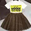 Роскошная дизайнерская одежда наборы детская футболка мода британская модная бренда летняя детская сокровища Девочки Хлопковые футболки модная марлевая юбка 3A