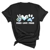 Dames t shirts Peace Love Paws print o-neck casual korte mouw Harajuku t-shirt katoen tops hoogwaardige schattige kleuren kleding vrouwen t-shirts